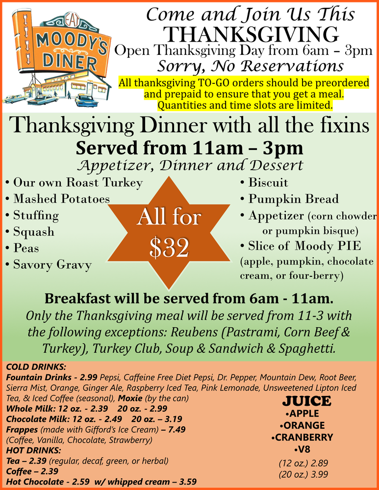 Menu for Thanksgiving Day 2024