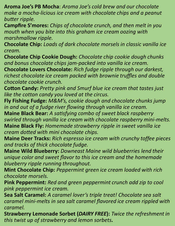 Ice Cream Flavor Descriptions